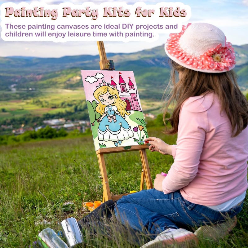 Anseal 12 Packs Princess Pre Drawn Canvas to Paint, 5" X 7" Pre Printed Canvas for Kids Outline Painting Boards for Beginners, Students, Party Favor - Image 4